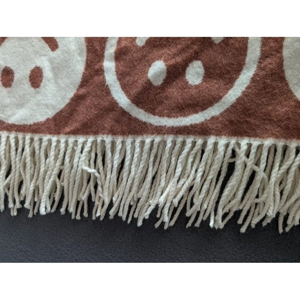 The Styled Collection Faux Cashmere Smiley Face Throw Blanket Brown Cream